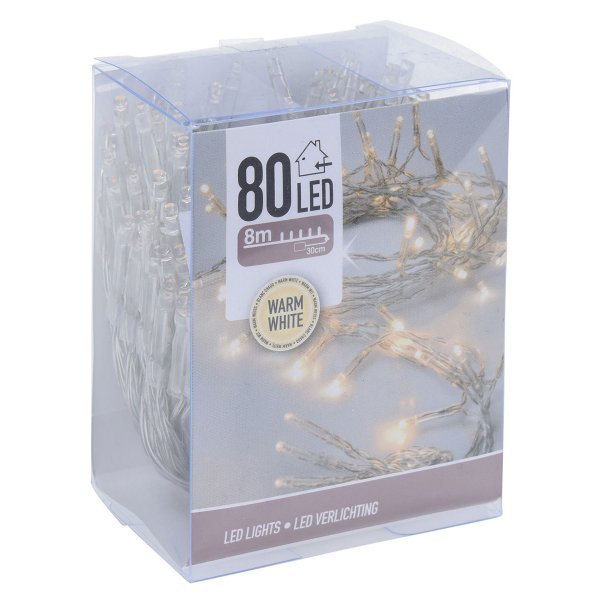 80 Λευκά Θερμά Λαμπάκια LED Μπαταρίας (8m)
